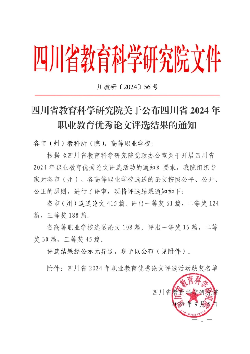 喜讯！学院在四川省职业教育优秀论文评选中荣获佳绩